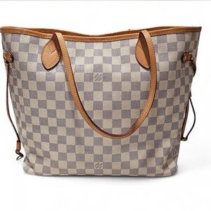 Louis Vuitton Neverfull MM Damier Azur Tote Bag + Pouch Authentic Excellent Con